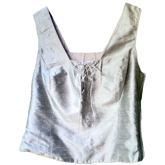 Vintage Silver Dupioni Silk Corset Tank M - Picture 1 of 14
